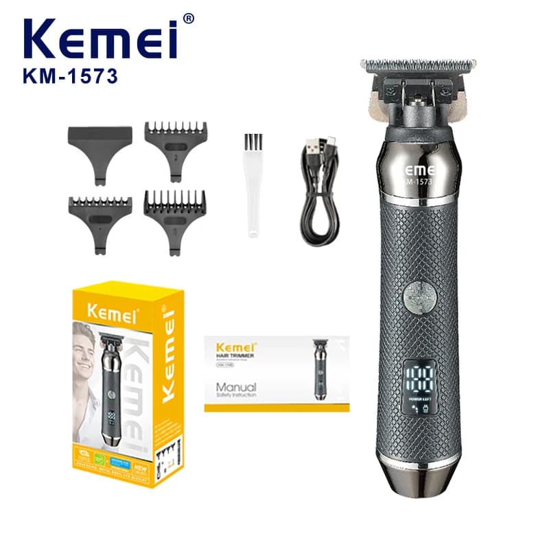 Kemei KM-1573 máquina de cortar cabelo elétrica homem profissional 0mm escultura clipper barbeiro recarregável máquina corte cabelo/aparador barba