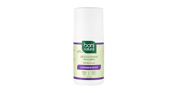 Desodorante RollOn sem Alumnio Natural Vegetal e Vegano Coco e Magnsio com Perfume Suave de Lavanda Boni Natural 55ml