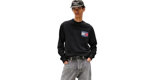 Tommy Jeans Moletom masculino de gola redonda de peso mdio com logotipo estampado Preto GG