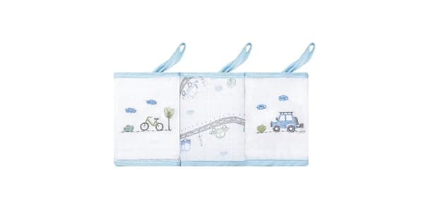 Babete Papizinha Com Prendedor de Chupeta Bordada e Estampada 32 cm x 32 cm Pacote com 3 Unidades Pista de Carros