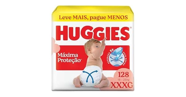 Fralda Descartvel Huggies Mxima Proteo Tamanho XXXL 128 unidades  Fralda aberta com tecnologia XtraFlex canais em X que se adaptam aos movimentos e mxima proteo sem fralda cada