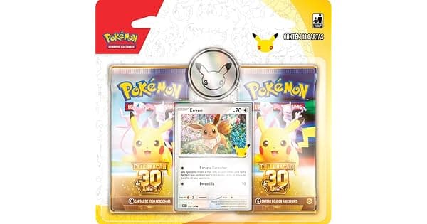 Pokmon TCG Celebrao de 30 anos  Blister Duplo Pokmon com moeda