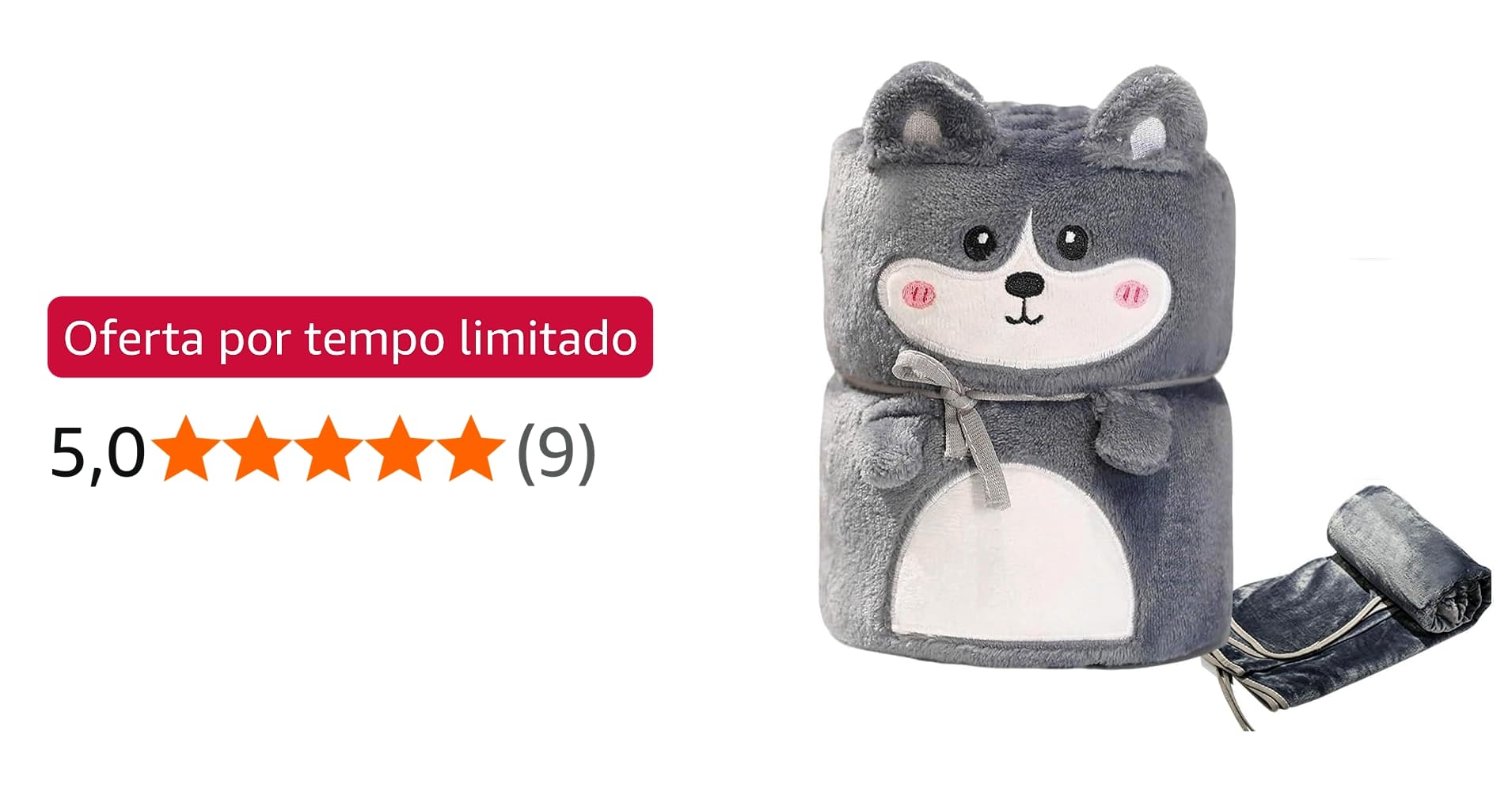 Oferta: Manta Cobertor de Microfibra Fleece com Design de Husky Cinza, Macio e Quente, Multifuncional para Sofá e Cama (170 x 100cm)